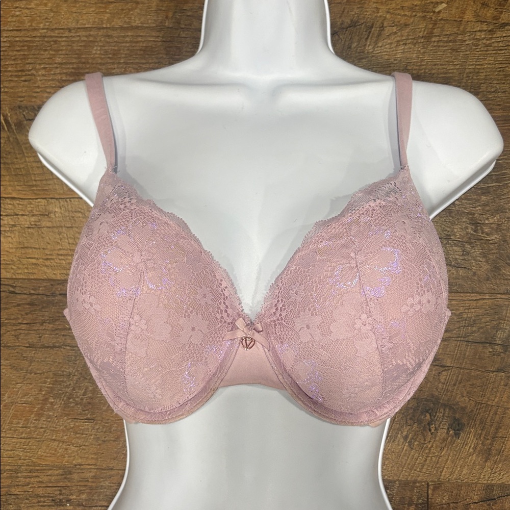 Victorias Secret Shimmering Mauve Floral Lace Underwire Body Bra Size 34DD